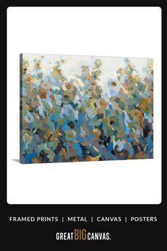 an abstract painting with white and blue colors on it, in the middle of a black frame