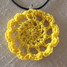 New Handmade Crocheted Bright Yellow Boho Cotton Necklace. Great Handmade Gift Idea. Yellow Medallion Approximately 2” 17” Black Cord With 2" Chain Extension Interchangeable With Other Chains Or Ribbons You May Have To Wear As A Choker Or Any Length You Prefer. Fast Shipper Reliable Seller Made In Usa Easter Sunrise Lace Doily Medallion Hand Crafted Lacy Wheel Cottagecore Lacework Delicate Layered Grannycore Sunny Flower Power Hippie You Are My Sunshine Dream Catcher Mandala Color Therapy Intell