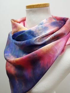 Hand dyed Silk Satin scarf / Blue Pink Yellow colors Slight crinkle could be left on the scarf. It is a part of Hand dye result. * Please understand color may look slightly vary from different monitor! Hand wash in cool water, drip dry, Iron in medium temperature.  Please expect some color in the wash water the first few times you wash it. Postage... We try to dispatch your order within 72 hours. All items are sent via Korean small package postal service.   It does not provide the real time trac Hand Dyed Blue Silk Scarf For Summer, Blue Hand-dyed Silk Scarf For Summer, Blue Hand Dyed Silk Scarf For Summer, Summer Hand Dyed Blue Silk Scarf, Pink Hand-dyed Scarf, Artistic Hand Dyed Scarves, Multicolor Hand Dyed Silk Scarves, Hand Dyed Silk Scarf For Summer, Hand Dyed Silk Scarves For Summer