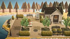 Island Home Exterior, Acnh City Core, Town Acnh, Acnh Happy Home Paradise, Acnh Hhp, Acnh House, Urban Island, City Core, Animal Crossing Island Inspo