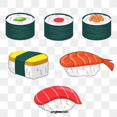 sushi and chopsticks with different toppings on them, transparent background png