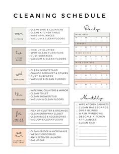 the cleaning schedule is shown in this printable version, which includes clean and organized items