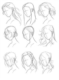 a bunch of sketches of different hair styles