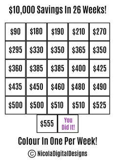 the pricing sheet for two dollars per week