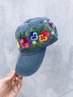 Hand embroidered baseball cap with flowers Gardener gift | Etsy Baseball Cap Design, Custom Baseball Hats, Gifts Sister, Baseball Cap For Women, Blue Baseball Cap, Custom Embroidered Hats, Cap Embroidery, Pretty Hats, Embroidery Caps