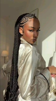 Braids With Hair Added In, Graduation Hairstyles With Braids, Summer 2024 Braids, Holiday Braids Black Women, Braids For Graduation, Thick Braids For Black Women, Long Fulani Braids Hairstyles, Summer Braid Ideas, Tyla Braids Styles