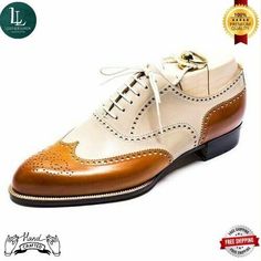 Handmade Men's Genuine Brown & White Leather Oxford Lace up Dress Formal Shoes Mens Formal Dress Shoes, Vintage Oxford Shoes, Artsy Dress, Spectator Shoes, Handmade Leather Shoes, Best Shoes For Men, Tan Shoes, Party Kleidung, Oxford Shoes Men