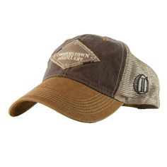 Tan and brown Cooperstown Distillery trucker style hat. Adjustable. One size fits all 55% Cotton 45% Polyester Made in Bangladesh Brown Outdoor Cap, Brown Cotton Fitted Cap, Casual Distressed Brown Hat For Outdoor, Cotton Trucker Baseball Cap With Flat Brim, Trucker Baseball Cap With Curved Brim, Brown Cotton Trucker Hat With Flat Brim, Brown Cotton Baseball Cap With Short Brim, Brown Outdoor Baseball Cap, Brown Cotton Flat Brim Trucker Hat