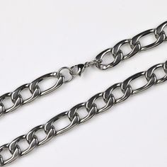 "Material: polished 316 stainless steel Closure: Lobester claw Chain style: Figaro Length : 19\"/23\"/27\" Message me for wholesale price" Stainless Steel Figaro Link Chain Jewelry, Silver Stainless Steel Figaro Chain Necklace, Silver Stainless Steel Necklace With Figaro Chain, Stainless Steel Chain Link Necklace With Lobster Clasp, Gunmetal Link Chain Necklace In Stainless Steel, Silver Figaro Chain Jewelry In Stainless Steel, Silver Stainless Steel Oval Link Chain Necklace, Gunmetal Link Necklace In Stainless Steel, Stainless Steel Figaro Chain Necklace