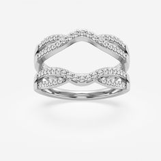 a white gold ring with diamonds on the sides and an open band in the middle