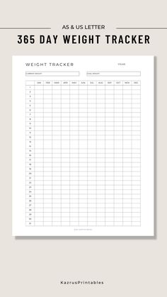 a printable weight tracker with the words 365 day weight tracker on it and an image of