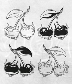 some black and white drawings of cherries