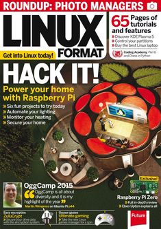 the front cover of linux magazine with an image of a table and chairs in it