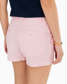 Our favorite Leah Seersucker short is made with a perfect-for-summer, super-soft seersucker fabric, and exceptional fit. The versatility of these shorts allows you to dress them up or down during all of your warm-weather outings. Style: 3847 Striped Cotton Shorts For Summer, Spring Striped Cotton Shorts, Striped Cotton Shorts For Spring, Summer Seersucker Beach Shorts, Fitted Striped Summer Shorts, Pinstripe Shorts For Summer, Casual Summer Pinstripe Bottoms, Seersucker Shorts For Summer Beach, Summer Beach Seersucker Shorts