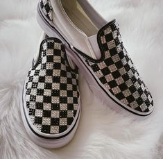 Black and silver crystal rhinestones applied to Vans classic checkerboard slip on shoes. Customized color ways available! Contact me to discuss options! Rhinestone Vans, Shoes Customized, Lake Havasu City, Color Ways, Lake Havasu, Sneakers Athletic, Vans Slip On, Silver Crystal, Vans Classic