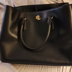 Leather Large Marcey Satchel With Handles And Strap Ralph Lauren Bags, Blue Tote, Ralph Lauren Blue, Womens Tote Bags, Satchel, Shoulder Strap, Handles, Ralph Lauren, Navy Blue