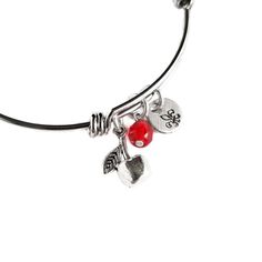 Feed your adventure with this apple themed adjustable bangle bracelet.  A delicately handcrafted combination of silver plated bangle bracelet, apple charm, red Czech glass bead, and hand stamped tag featuring a heart and American flag.  These are perfect for stacking. Check out my other bangle options in the 4th photo for double up options.  Free shipping for all US orders. Interested in discount?? Go here to join the my VIP group the, Seekers Guild, and get your exclusive discount code: bit.ly/unlock20 What's the Seekers Guild?? It's the M&P exclusive club for old time-y souls. Get free shipping, ahead-of-the-crowd updates, secret deal exclusives, and a treasure map of event locations throughout the year.  All bracelets travel from me to you in luxury. They are shipped gift ready (whether Pearl Quotes, The Seekers, Bullet Necklace, Chainmail Jewelry, Necklace Quotes, Bullet Jewelry, Adjustable Bangle Bracelet, Diy Teacher Gifts, Double Up