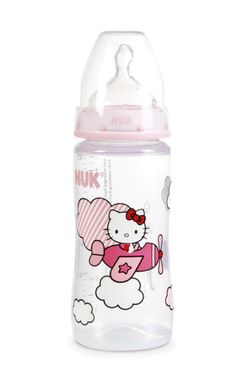 the hello kitty water bottle is pink and white