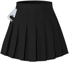 PRICES MAY VARY. Material: 95% Polyester 5% Spandex Soft and drape well fabric makes beautiful hems and pleated details Side hidden zipper with back elastic closure Safety Shorts Attached Pleated design lovely A-line skirt for all girls Plus Size Black Skirt, School Skirts, Plated Skirt, Gay Outfits, Satin Pleated Skirt, Clothes Skirts, Safety Shorts, Skirts For Girls, Uniform Skirt