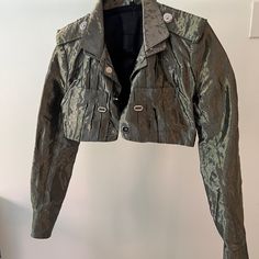 Cropped Length Metallic Lined Luxury Fitted Cropped Outerwear, Green Cropped Fitted Outerwear, Fitted Green Cropped Winter Jacket, Fitted Green Cropped Jacket For Winter, Chic Leather, Crop Jacket, Jackets & Coats, Jackets For Women, Womens Sizes