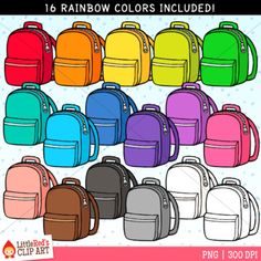 rainbow backpacks clipart for commercial use