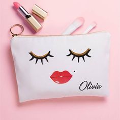 You'll be able to carry all you need with our exclusive Lashes and Lips zippered pouch. Featuring a girly design of thick lashes and red lips set against a white backdrop, this pouch is perfect for storing make up and so much more. A great birthday or holiday gift idea for the girly girl in your life. Great as a co-worker gift, back to school or off to college gift idea. Size: 8. Period Bag, Gifts For The Bride, Hand Painted Purses, Personalized Pouch, White Lips, Makeup Organizers, Bag Quotes, Canvas Cosmetic Bag, Thick Lashes