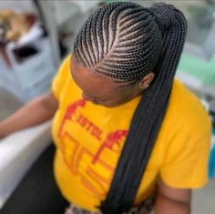 Low Cornrow Ponytail For Black Women, Cornrows Into Ponytail, Cornrows Ponytail Hairstyles, Two Step Ghana Weaving Hairstyles, Cornrow Pony, Cornrows Ponytail, Braided Ponytail Black Hair, Cornrow Ponytail Styles, Big Twist Braids Hairstyles