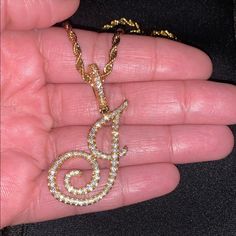 Gold Cursive J Initial Necklace Rope Chain Letter J Necklace Initials, J Initial Jewelry, J Necklace Initial, Gabriella Core, J Initial Necklace, Cursive J, Custom Gold Jewelry, Pink Pendant Necklace, J Initial