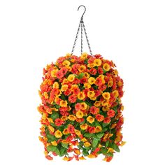 an orange and yellow flower hanging from a chain