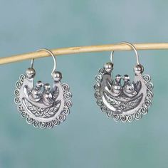 Artisan Crafted Silver Mazahua Style Sterling Hoop Earrings - Mazahua Lovebirds | NOVICA Round Cut Diamond Earrings, Hummingbird Earrings, Retro Bohemian, Silver Rings With Stones, Bohemian Festival, Fine Silver Jewelry, Daily Jewelry, Sterling Silver Hoop Earrings, Gold Earrings Dangle