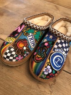 Custom slip on Uggs for camp! Slip On Uggs, Bedazzled Shoes, Painted Shoes Diy, Crocs Fashion, Pretty Shoes Sneakers, Funky Shoes, Fresh Shoes, Hype Shoes, Girly Shoes