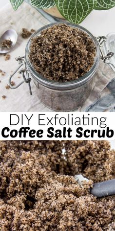 DIY Exfoliating Coffee Salt Scrub - Make and Takes Chocolate Body Scrub, Coffee Scrub Benefits, Coffee Scrub Recipe, Homemade Coffee Scrub, Salt Scrub Recipe, Face Scrub Recipe, Coffee Sugar Scrub, Organic Body Scrub, Peppermint Sugar Scrubs