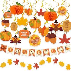 🍂Super Value Thanksgiving Decorations Set: The Classic Thanksgiving Room Decorating Kit includes 18pcs thanksgiving themed cutouts with hanging swirls in orange and gold , a thankful banner, a fall leaves string plus 2 Honeycomb Pumpkins in pretty autumn hues.
🍁 Thanksgiving Fall Hanging Decorations: There are 18 foil swirls pre-assembled with 18 cardstocks that feature delightful designs printed on both sides, perfect for adorning your windows, walls, doorways, and porch. Thanksgiving Decorations For Home, Thankful Banner, Outdoor Thanksgiving, Classic Thanksgiving, Turkey Decor, Decor Thanksgiving