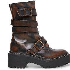 Nwot Amazing Burnished Blk/Brwn Platform Combat Boots S6 Brand New Combat Platform Boots, Black And Brown Boots, Brown Platform Boots, Inktober 2024, Brown Combat Boots, Platform Combat Boots, Brown Dress Shoes, Fits Inspo, Brown Shoes