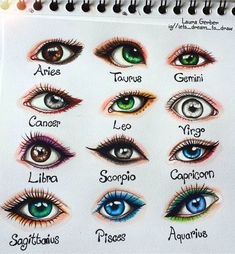 the different types of eyes are shown in this drawing book, which shows them all different colors