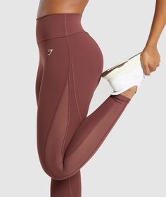 Gymshark Mesh Placement Leggings - Burgundy Brown Breathable Nylon Leggings For Workout, Breathable Nylon Tights For Gym, Breathable Athleisure Tights For Training, Breathable Athletic Fit Leggings For Training, Breathable Nylon Tights For The Gym, Breathable Athletic Fit Tights For Sports, Breathable Nylon Athleisure Tights, Breathable Athletic Fit Tights For Training, Breathable Nylon Tights For Workout