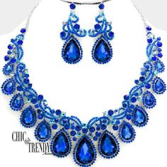 Royal Blue Crystal Jewelry For Party, Blue Crystal Rhinestone Necklace For Wedding, Blue Costume Jewelry Necklaces For Wedding, Elegant Blue Rhinestone Necklace For Wedding, Elegant Blue Bib Necklace For Party, Wedding Choker Necklace, Formal Necklace, Chunky Gold Necklaces, Prom Necklaces