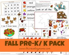 fall prek k pack with pictures and words to print out for the autumn season