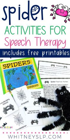 spider activities for speech therapy includes free printables to help students learn how to spell