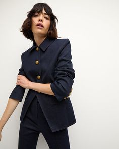 All clean lines and a sleek, streamlined silhouette, the Aire is a versatile closet hero. Expertly tailored from premium stretch cotton, it’s defined by a straight fit, padded shoulders, and an angled cutaway hem. This lightweight jacket is the perfect transitional piece, effortlessly taking you from summer to fall.75% Cotton, 23% Polyester, 2% ElastaneLining: 54% Polyester, 48% ViscoseDry clean onlyStyle #2408NV2610614 Summer To Fall, Plus And Minus, Veronica Beard, Lightweight Jacket, Autumn Summer, Clean Lines, Stretch Cotton, Vest Jacket, Jackets For Women