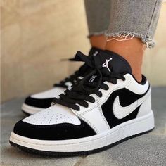 Air Jordan Black And White Dunk Low Black Custom Lace-up Sneakers, Black Sneakers With Contrasting Heel Counter, Nike Jordan Black And White, Air Jordan Black And White, Jordan Black And White, White Dunk Low, Nike Jordan Black, Nike Womens Shoes, Air Jordan Black