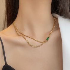 Shape: Rectangle Material: Metal - Stainless Steel Item Type: Necklace Diamond Pendants Designs, Rings Jewelry Fashion, Neck Chain, Silver Anklets, Square Pendant, Crystal Chain, Minimalist Bracelet, Green Crystal, Crystal Necklace Pendant