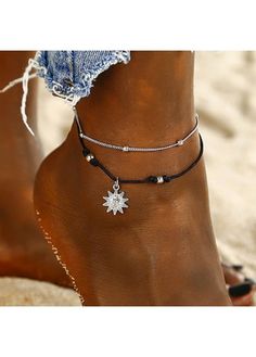 Color:Black;Package Contents:1 X Anklet;Occasion:Sport; Beaded Ankle Bracelets, Beaded Ankle, Beach Anklets, Sun Pendant, Ankle Chain, Black Rope, Beaded Anklets, Silver Anklets, Foot Jewelry