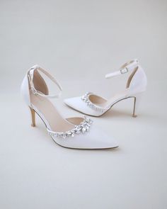 Satin Wedding Shoes With 4-inch Heel, High Heel Satin Wedding Shoes, Satin High Heel Wedding Shoes, Satin Heels With Rhinestones For Prom, Satin Heels With Rhinestones For Wedding, Wedding Crystal Heels With Ankle Strap, Crystal High Heels For Wedding, Crystal Ankle Strap Heels For Wedding, Glamorous Satin Wedding Heels