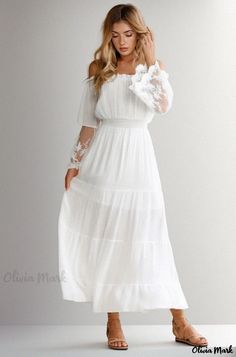 Olivia Mark - Lace-Trimmed Flared Sleeve Maxi Dress Summer Dresses Boho, Bohemian Outfits Summer, Bohemian Fairy, Bohemian Summer Dresses, Dresses Beach, Dresses Boho, White Maxi Dress, Boho Dresses, Bohemian Summer