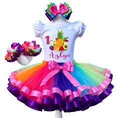 I offer you a beautiful birthday tutu outfit girl. NOTES FOR THE SELLER -Number for personalizing the top. -Name to personalize the vertex. -Need by date. Sleeve for the top - short, long. TOP. The top of it is 100% cotton. Size 3-24 months it is a bodysuit, 2T-10T it is a shirt. (Since it is more handmade always remember the shirt needs to be washed inside out, hand washed and air dried). SKIRT - made of soft tulle, edged at the bottom with a ribbon and decorated with a bow. Tutu is planted on Fun White Tutu Dress For Birthday, Cute Summer Birthday Party Supplies, Fun Pink Summer Party Supplies, Cute Birthday Party Supplies For Summer, Summer Fun Pink Party Supplies, White Fun Tutu Dress For Party, Fun Pink Sets For First Birthday, Multicolor Summer Party Tutu Dress, White Tutu Dress For Party