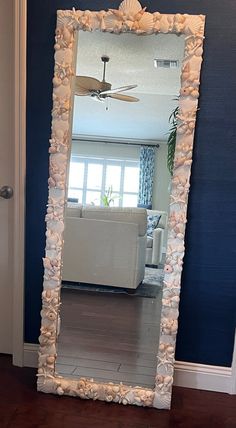 Full Length White Sea Shell Custom Mirror - Etsy Seashell Creations, Seashell Mirror, Custom Mirror, Shell Mirror, Custom Mirrors, Body Mirror, The Villages, White Sea, Seashell Art