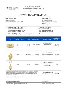 **THIS TEMPLATE IS COMPLETELY CUSTOMIZABLE & RE-USABLE ON CANVA** document size: 8.5x11 inches Enhance the professionalism and authenticity of your jewelry pieces with our customizable Jewelry Appraisal Report template. Designed specifically for jewelry business owners, this template allows you to easily create professional jewelry appraisals quickly and seamlessly.  Simply edit the template with your own information, such as your brand name, website and your jewelry piece specifications, and pr List Website, Price List Template, Customizable Jewelry, Jewelry Appraisal, Professional Jewelry, Circle Diamond, Report Template, Jewelry Business, Jewelry Projects