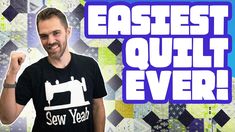 a man is smiling and pointing at the camera while wearing an easyest quilt ever t - shirt