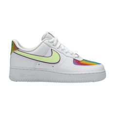 Find NIKE Wmns Air Force 1 Low 'easter on Editorialist. The women’s Nike Air Force 1 Low ‘Easter’ celebrates the springtime holiday with a cracked eggshell graphic on the woven tongue tag and sockliner. The sneaker’s white leather upper is accented with a full spectrum of colors on the perforated toe box. The same design is repeated on the stitched-on heel tab, embellished with Nike Air branding. A vibrant pop of Barely Volt appears on the signature Nike Swoosh, outlined in Purple Nebula. Purple Nebula, Nike Air Force 1 Low, Nike Swoosh, Air Force 1 Low, Full Spectrum, Nike Air Force 1, Air Force 1, Cute Shoes, Nike Air Force